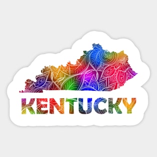 Colorful mandala art map of Kentucky with text in multicolor pattern Sticker